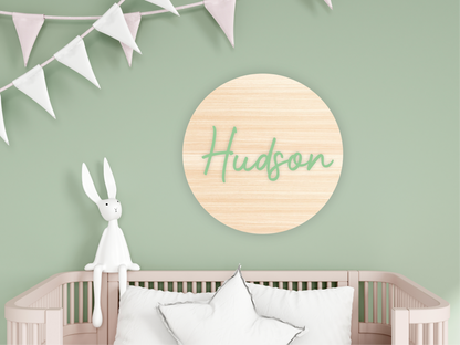Personalised Wooden Round Name Sign for Nursery Décor