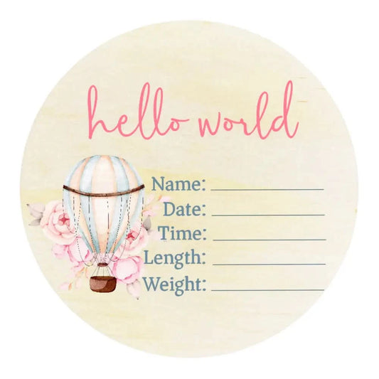 Pink Hot Air Balloon Wooden Birth Disc - Timber Tinkers