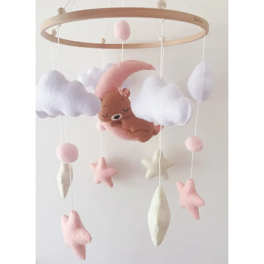 Pink Teddy Nursery Mobile - Timber Tinkers