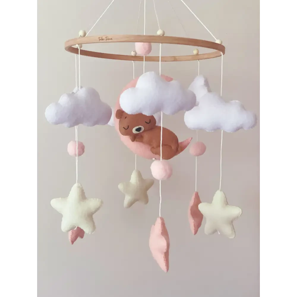 Pink Teddy Nursery Mobile - Timber Tinkers