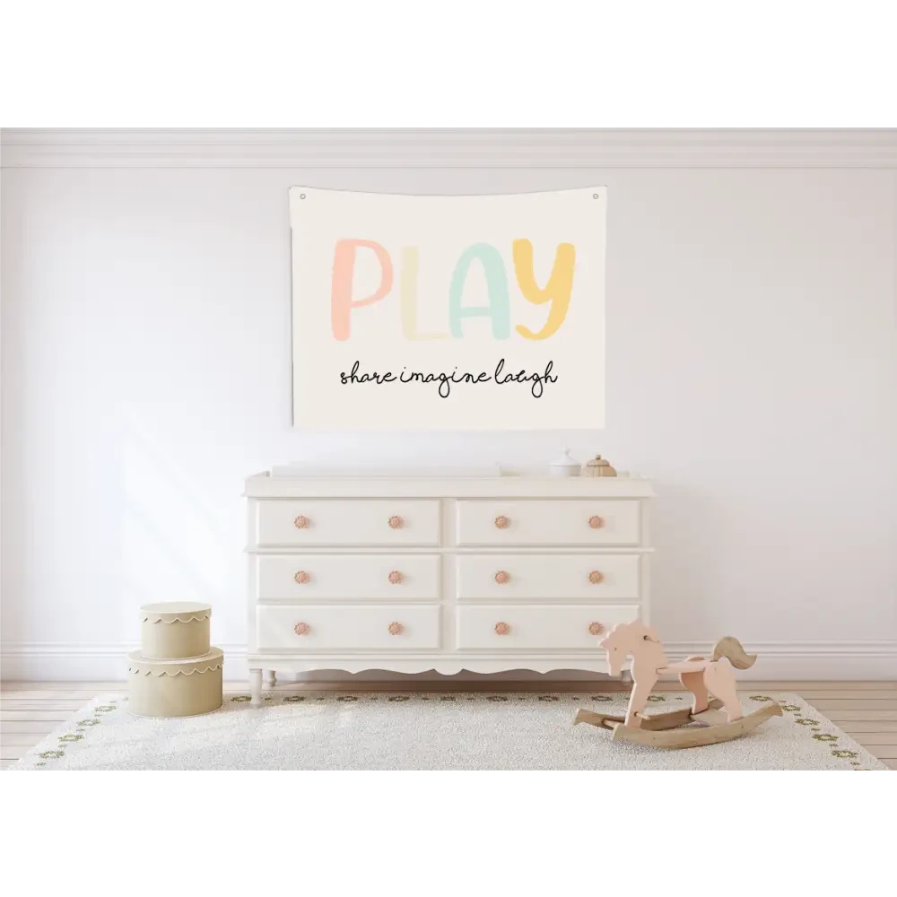 PLAY share imagine laugh Canvas Wall Hang - Timber Tinkers