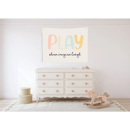 PLAY share imagine laugh Canvas Wall Hang - Timber Tinkers