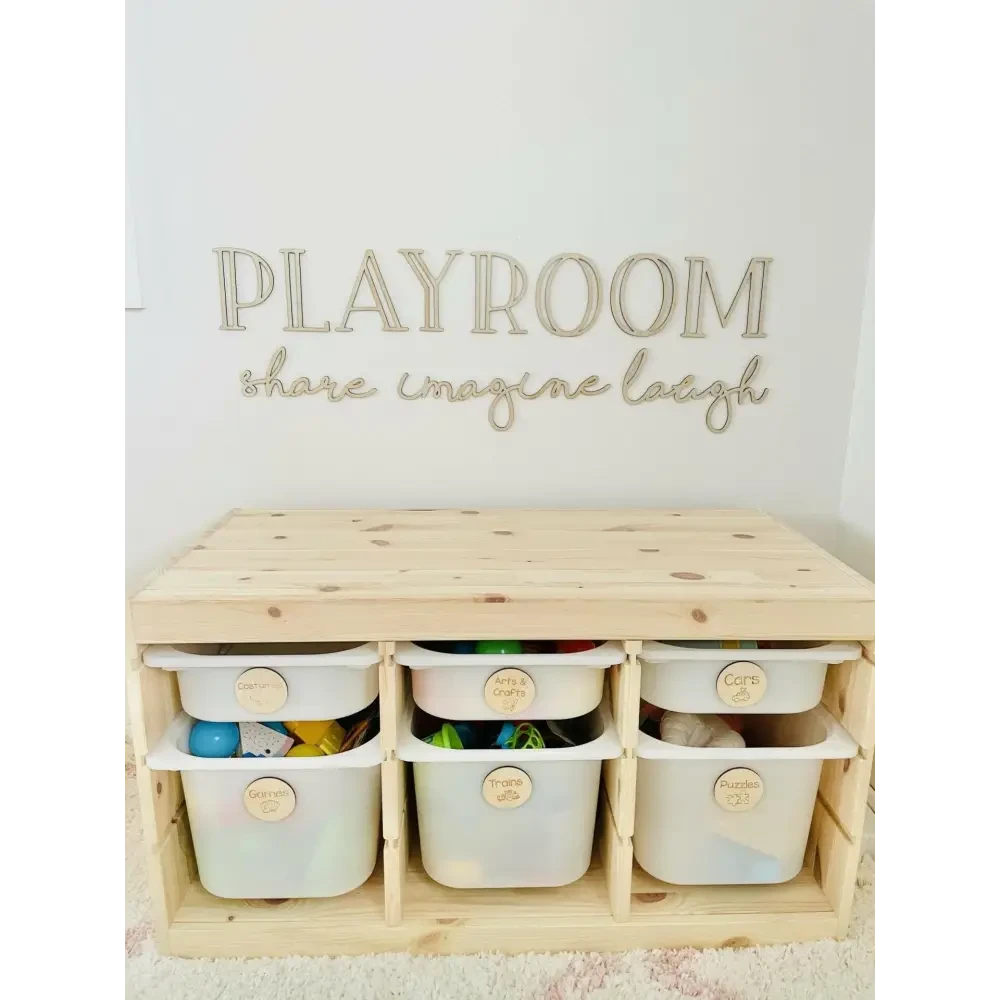 PLAYROOM - share imagine laugh plaque - Timber Tinkers