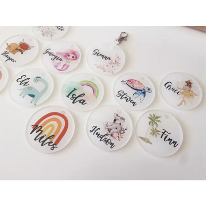 Round Acrylic Bag Tag - Multiple Designs - Timber Tinkers
