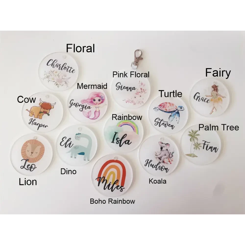 Round Acrylic Bag Tag - Multiple Designs - Timber Tinkers