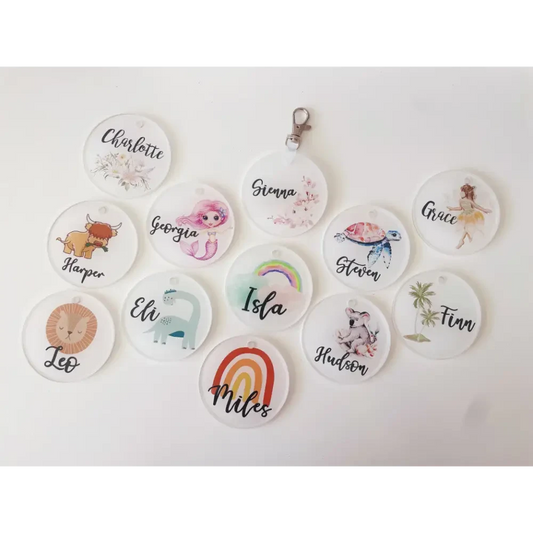 Round Acrylic Bag Tag - Multiple Designs - Timber Tinkers