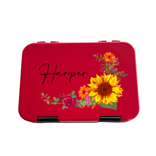 Personalised Lunch Boxes - Red Sunflower