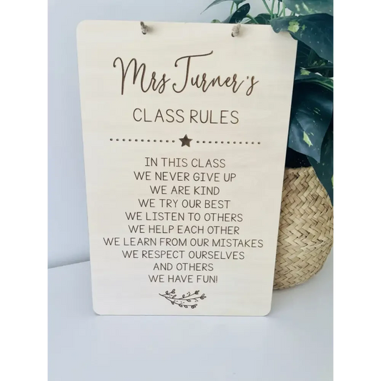 Teacher Class Rules Plaque - Timber Tinkers